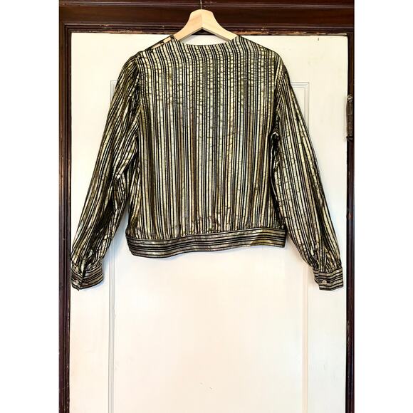 Vintage Gold Lame Stripe Blouse- Size 10, Party, NYE, Holiday - Picture 4 of 7